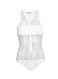 Zuma White Sports Zip-Up Racerback Swimsuit