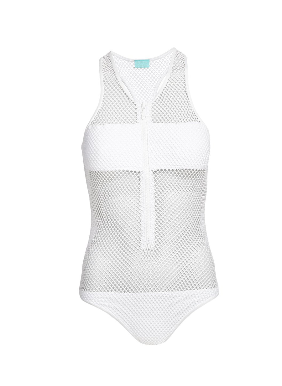 Zuma White Sports Zip-Up Racerback Swimsuit