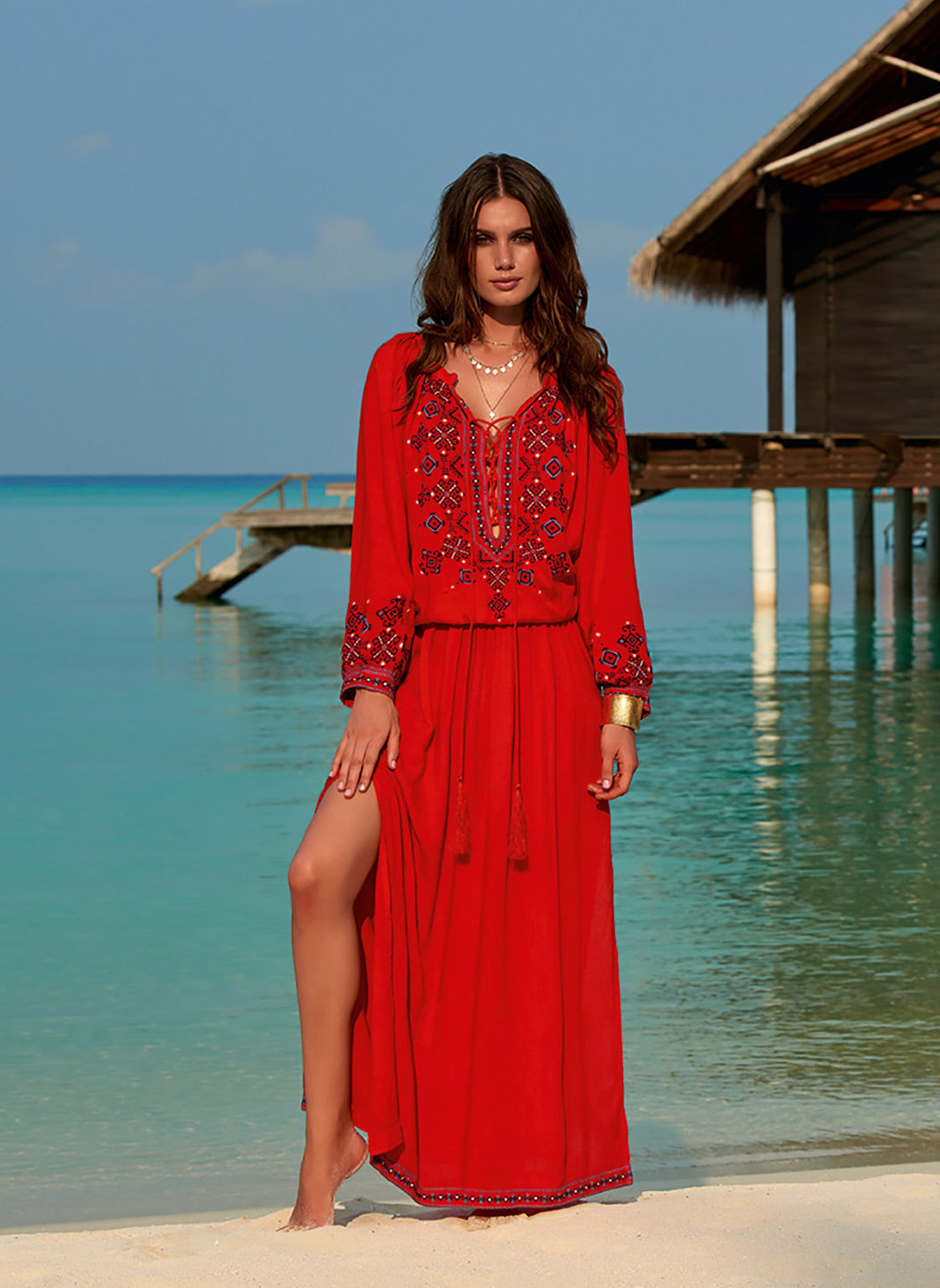 Red Maxi Dress with Sleeves